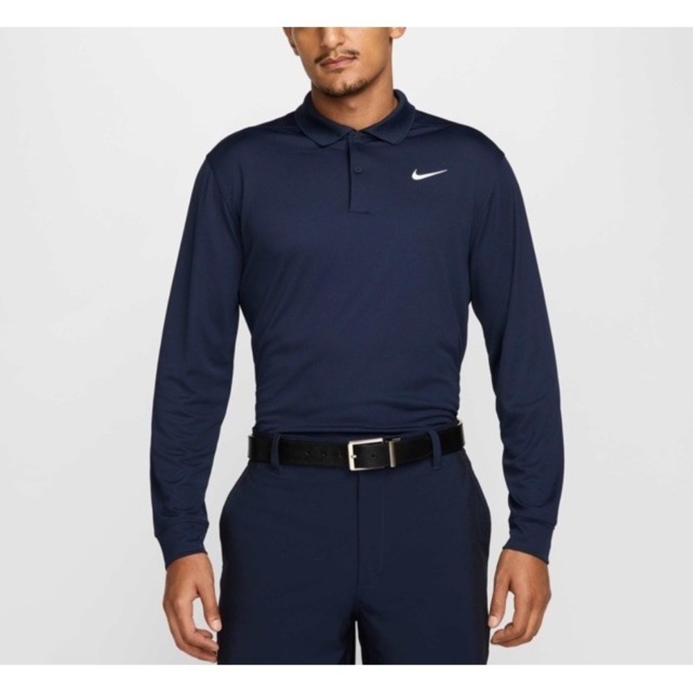 Nike Golf Dri-Fit Victory Polo Shirt Mens 2XL Long Sleeve Navy Blue Athletic